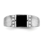 14k White Gold Square Onyx and Diamond Mens Ring