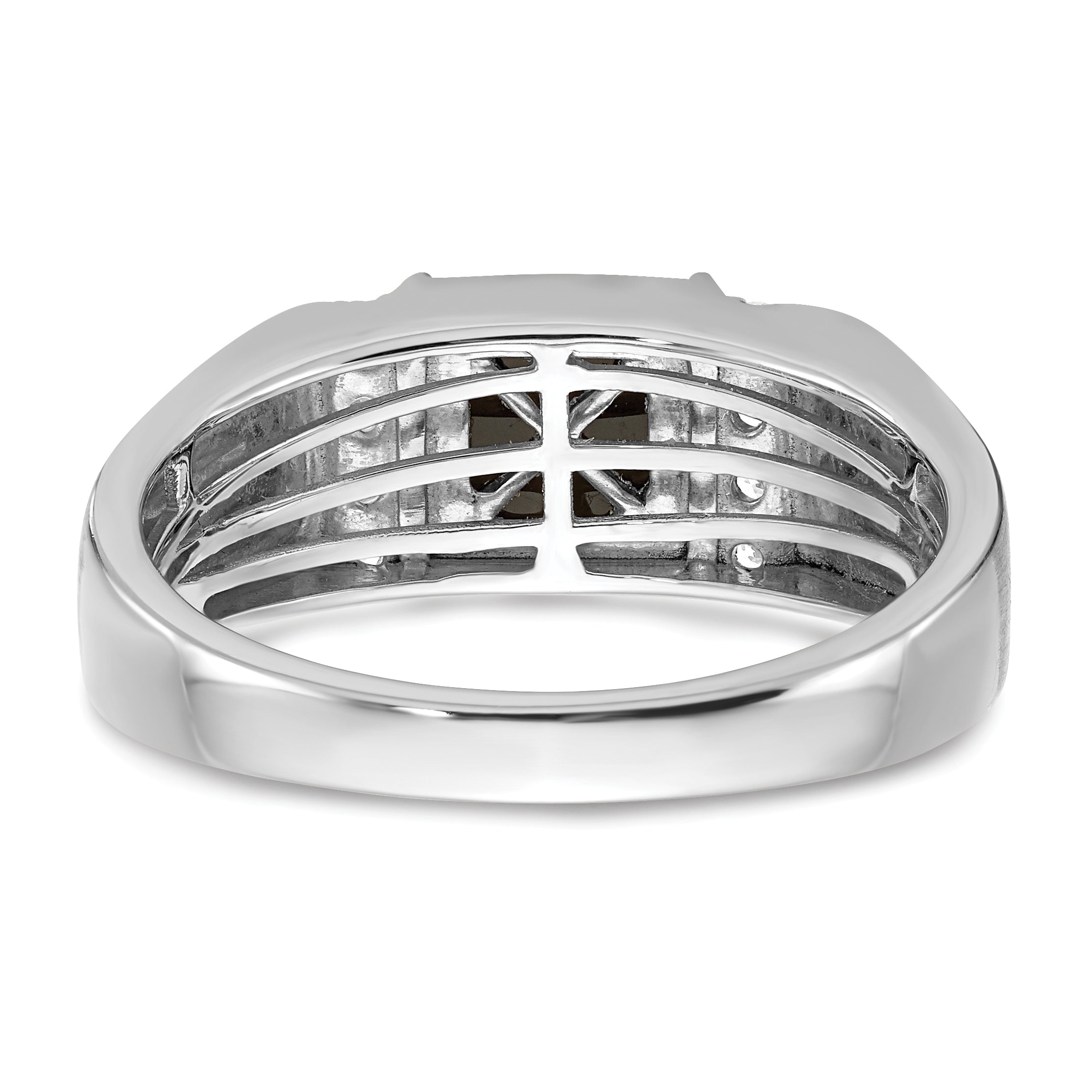 14k White Gold Square Onyx and Diamond Mens Ring