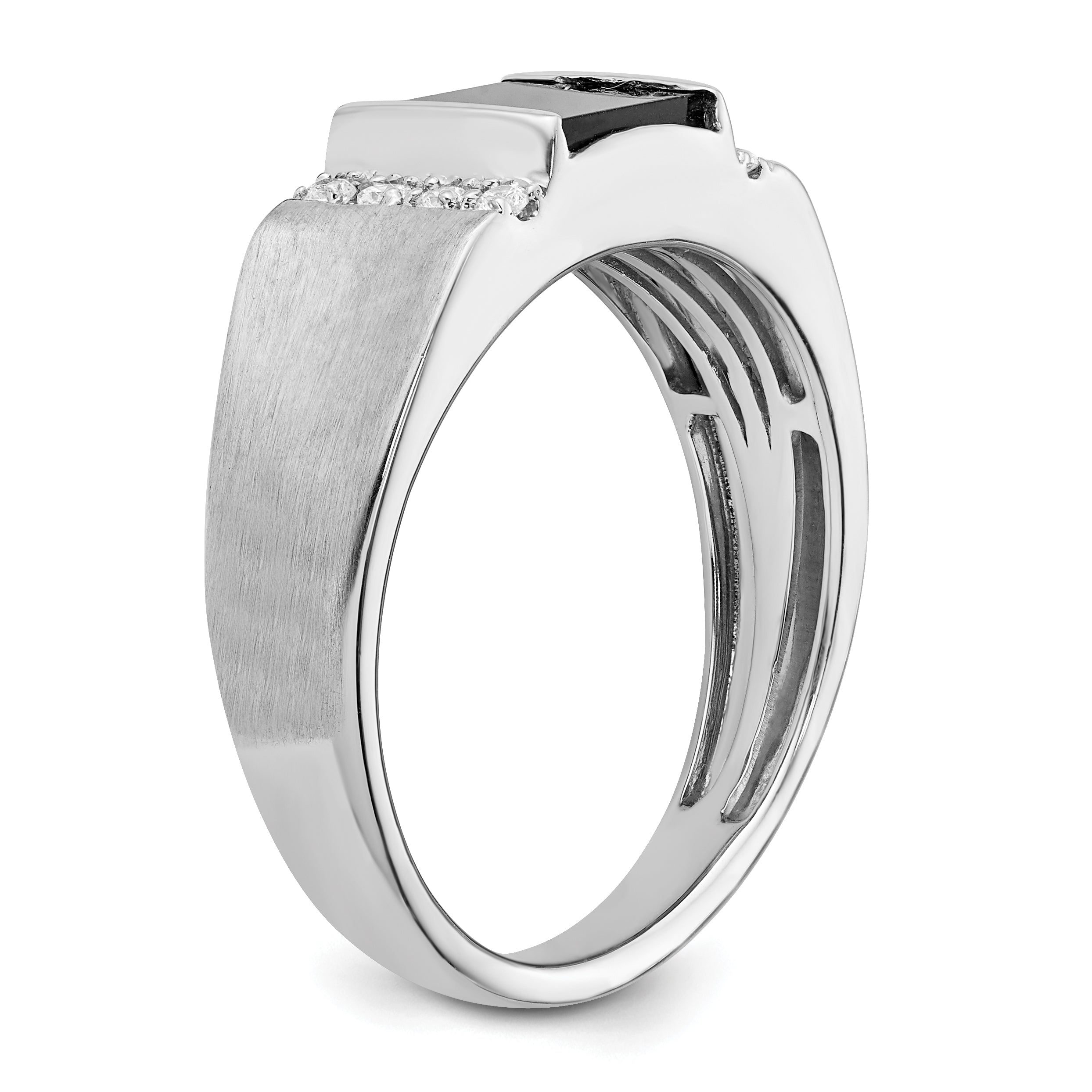 14k White Gold Square Onyx and Diamond Mens Ring