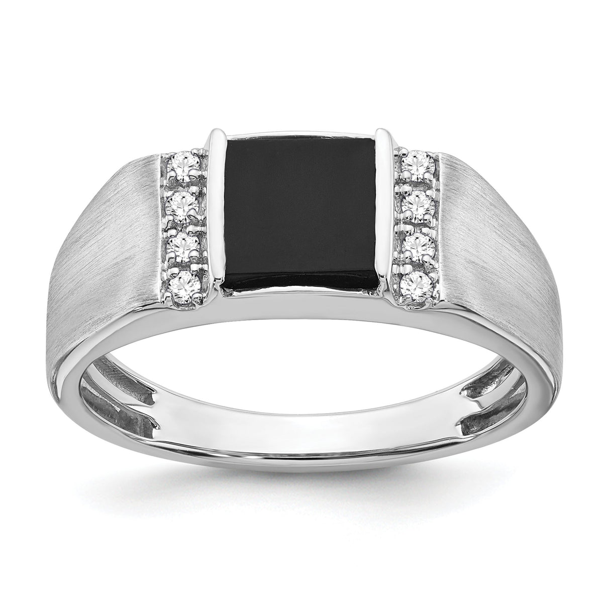 Men's Square Onyx & Diamond Ring in 14K White Gold (1/8 ct. tw.), Size 10 - Sophia Jewelers Main image