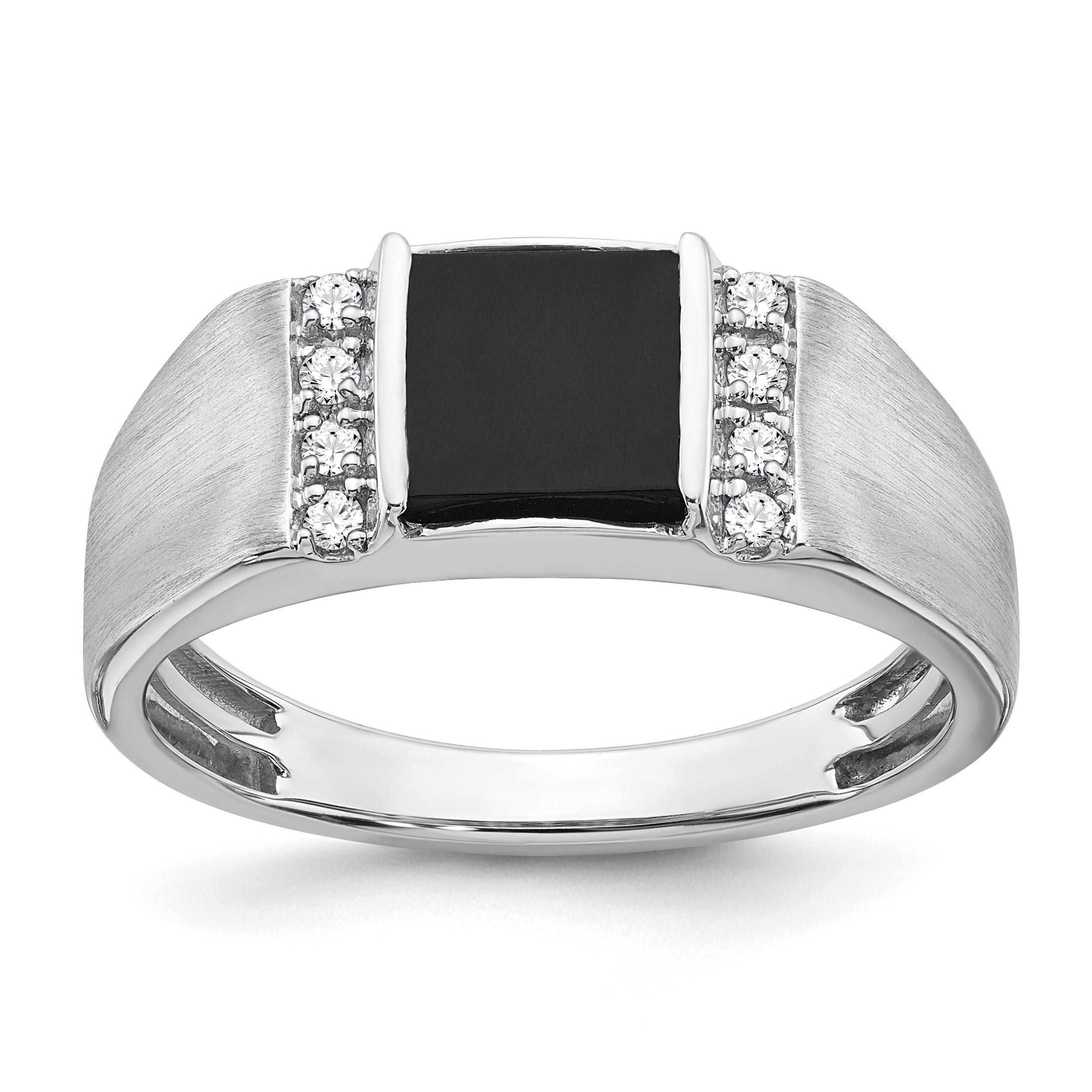 14k White Gold Square Onyx and Diamond Mens Ring Main image