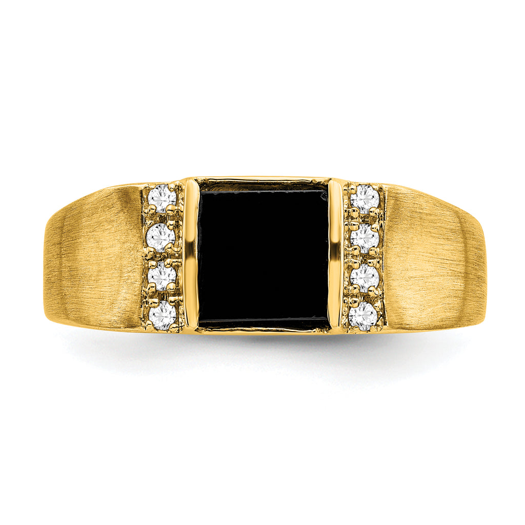 14k Square Onyx and Diamond Mens Ring
