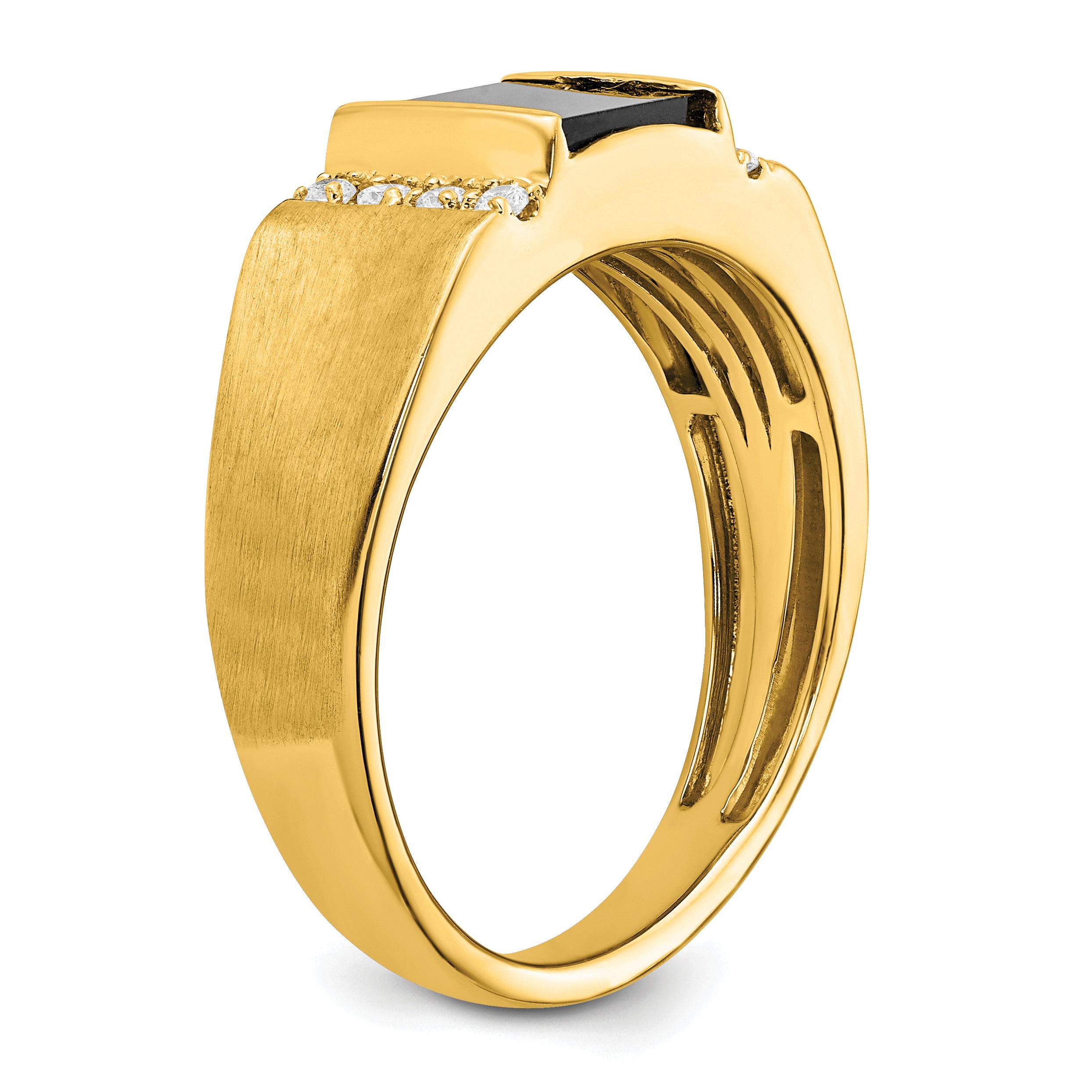 14k Square Onyx and Diamond Mens Ring