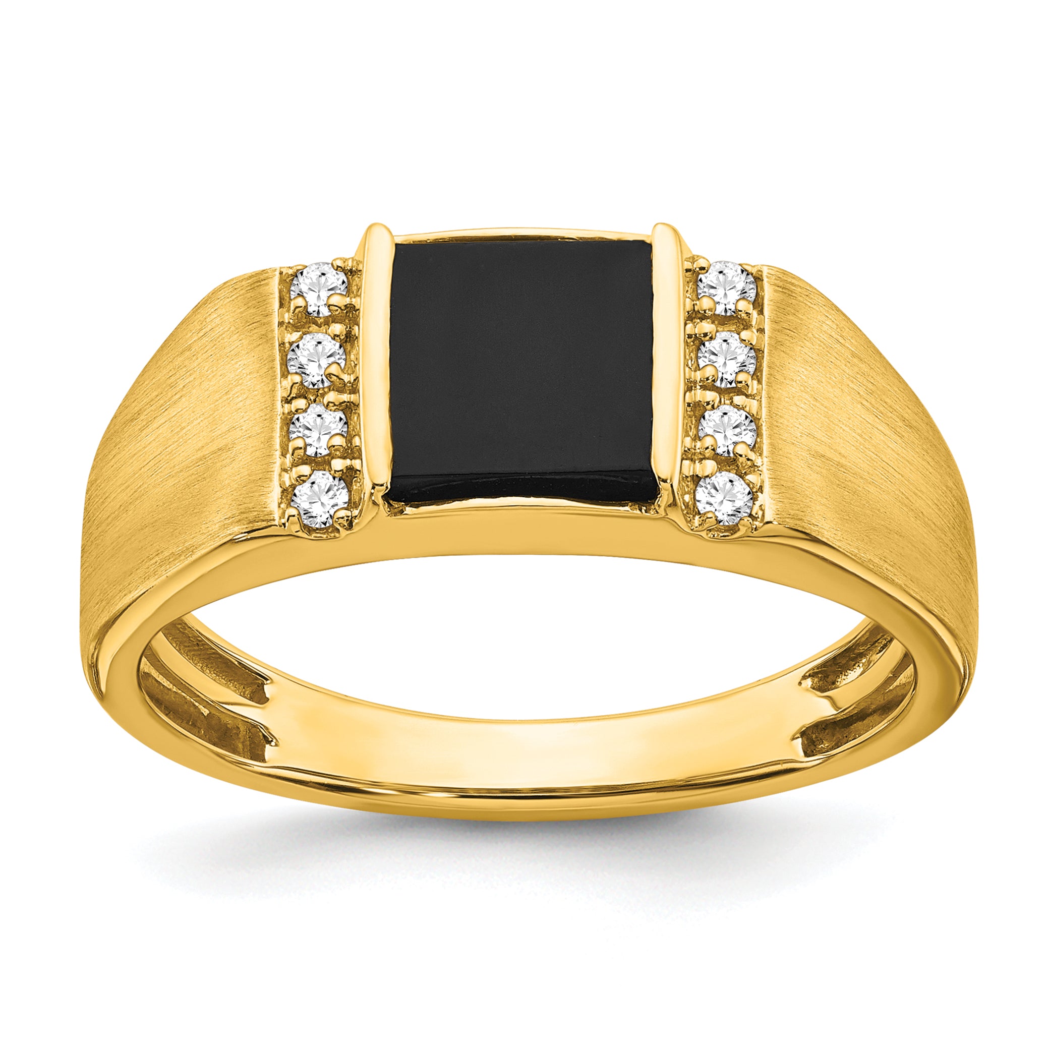 14k Square Onyx and Diamond Mens Ring Main image