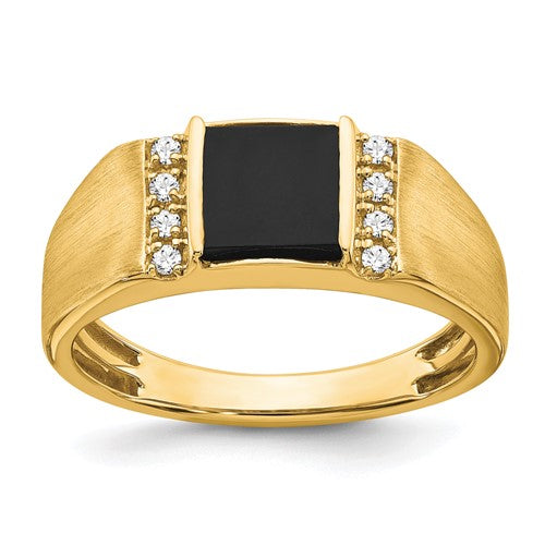 Men's Onyx & Lab-Grown Diamond Ring in 14K Yellow Gold (1/8 ct. tw.), Size 10 - Sophia Jewelers Main image