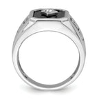 14k White Gold Onyx and Diamond Greek Key Design Mens Ring