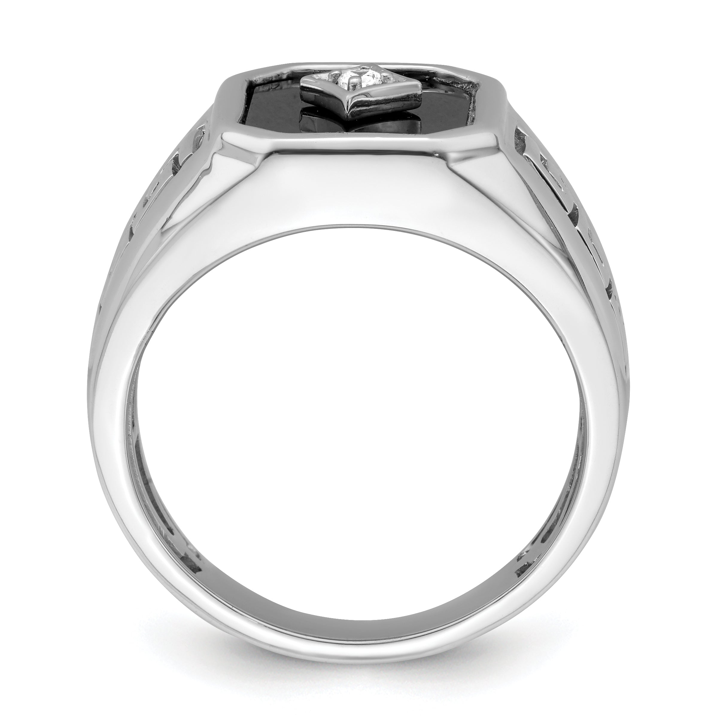 14k White Gold Onyx and Diamond Greek Key Design Mens Ring