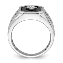 14k White Gold Onyx and Diamond Greek Key Design Mens Ring