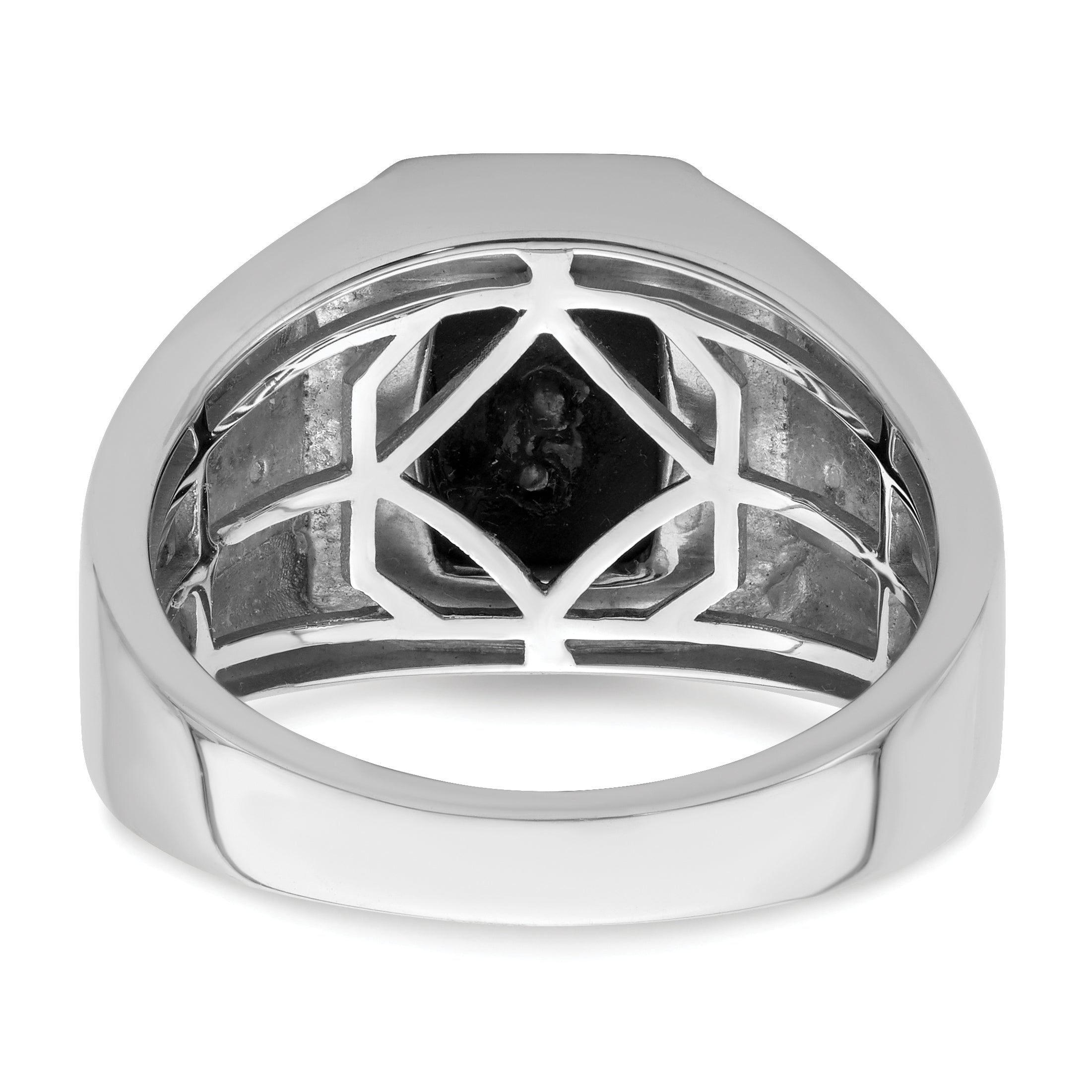 14k White Gold Onyx and Diamond Greek Key Design Mens Ring