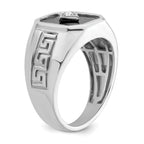 14k White Gold Onyx and Diamond Greek Key Design Mens Ring