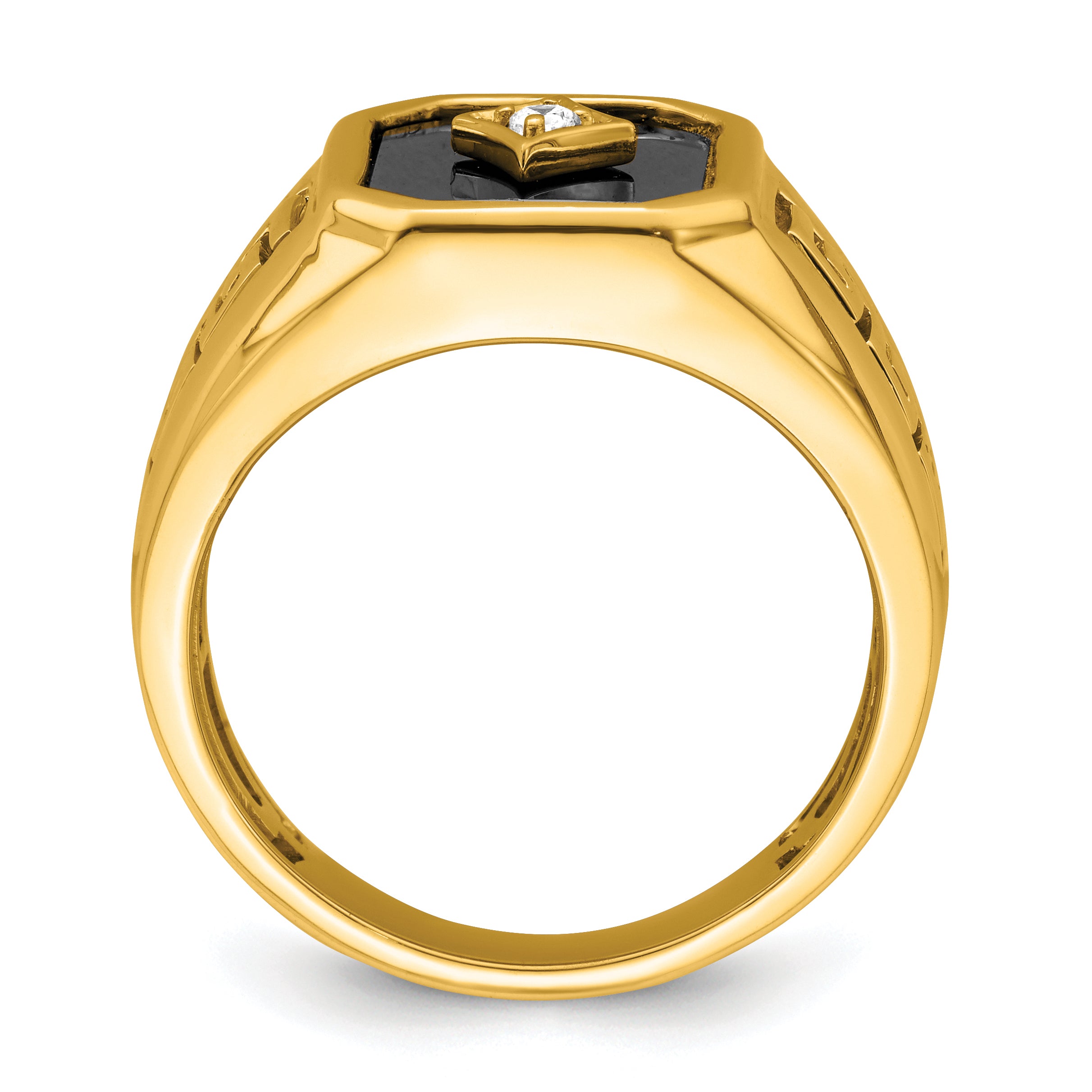 14k Onyx and Diamond Greek Key Design Mens Ring Secondary image