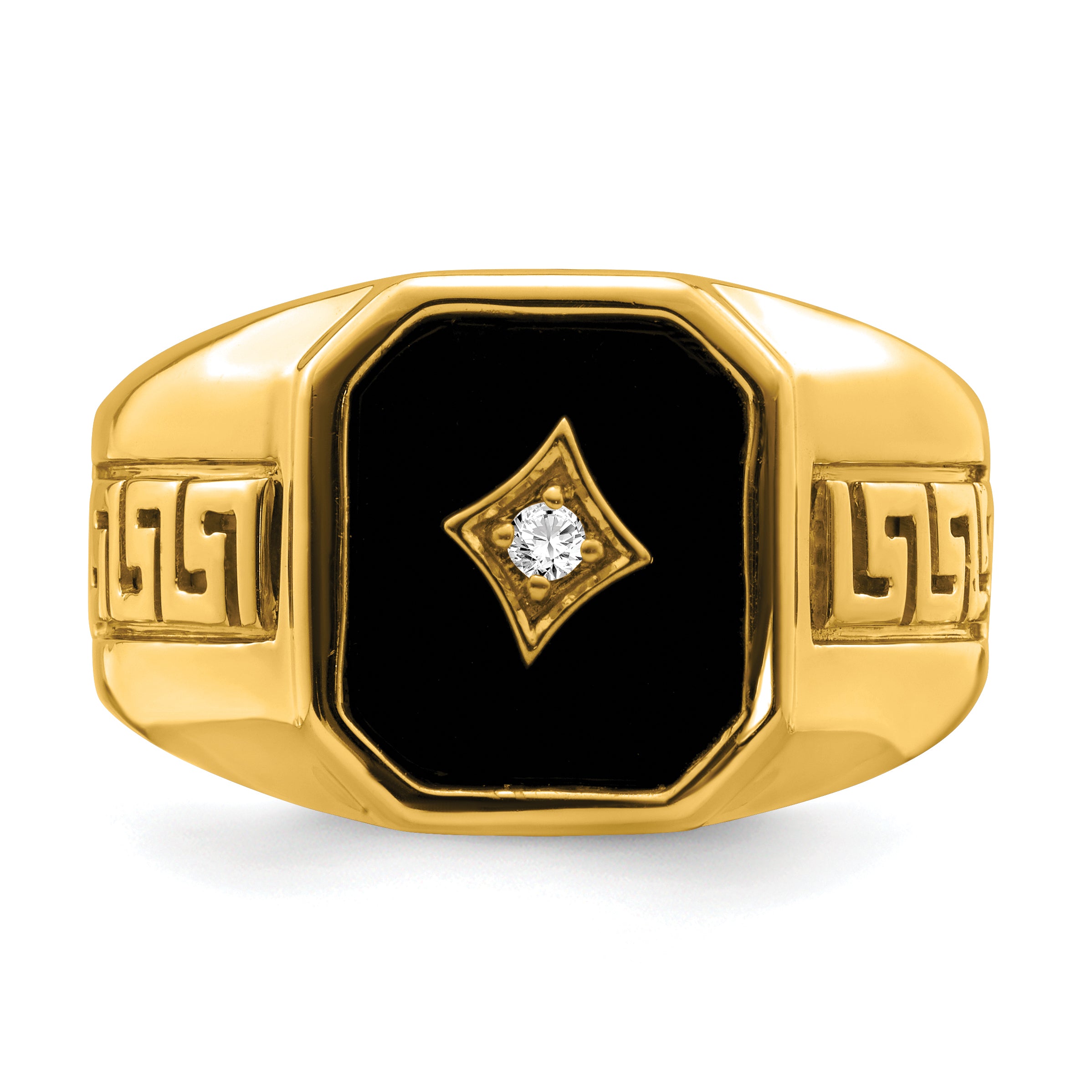 14k Onyx and Diamond Greek Key Design Mens Ring