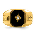 14k Onyx and Diamond Greek Key Design Mens Ring