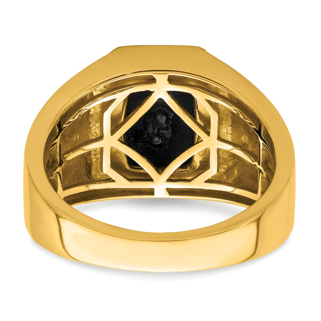 14k Onyx and Diamond Greek Key Design Mens Ring