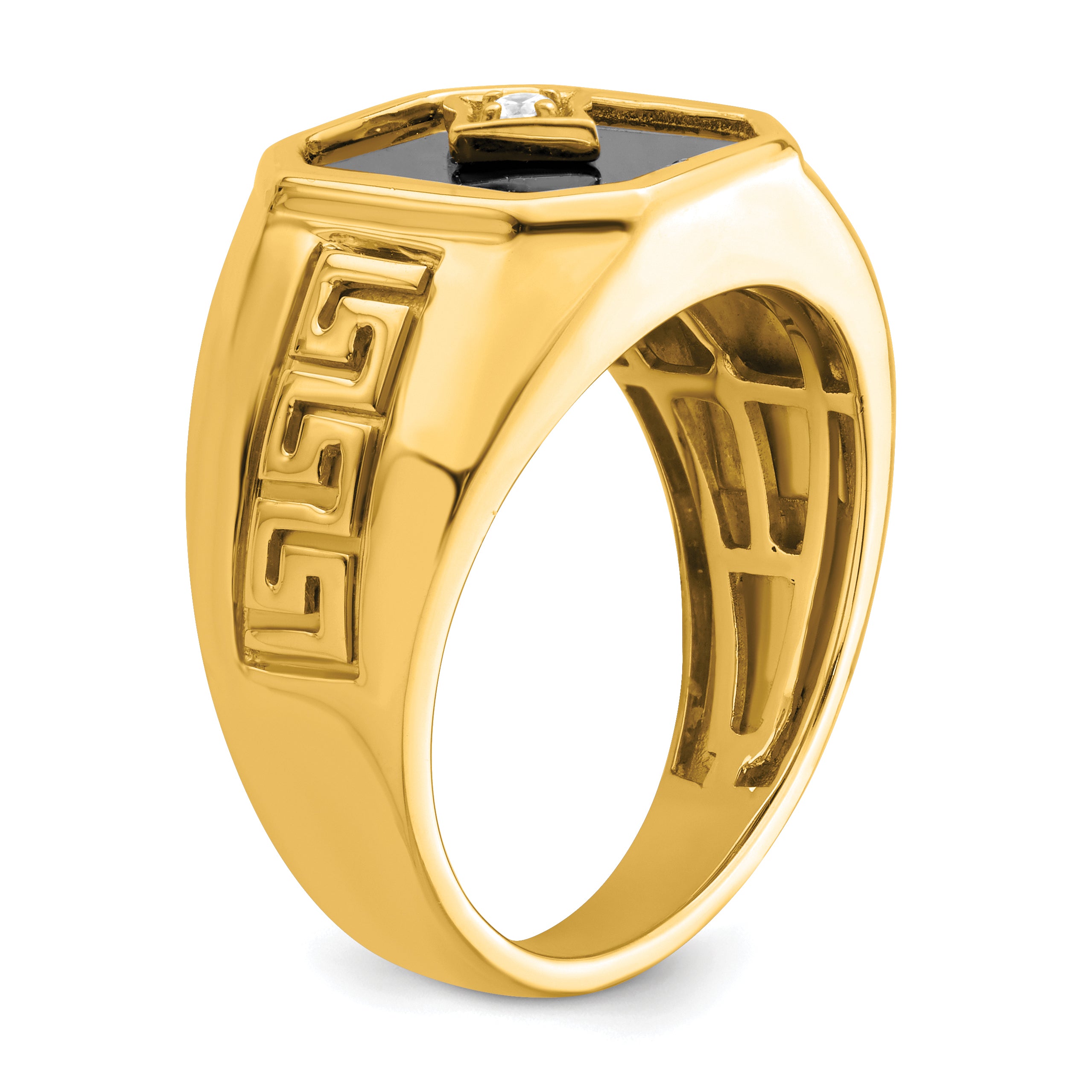 14k Onyx and Diamond Greek Key Design Mens Ring