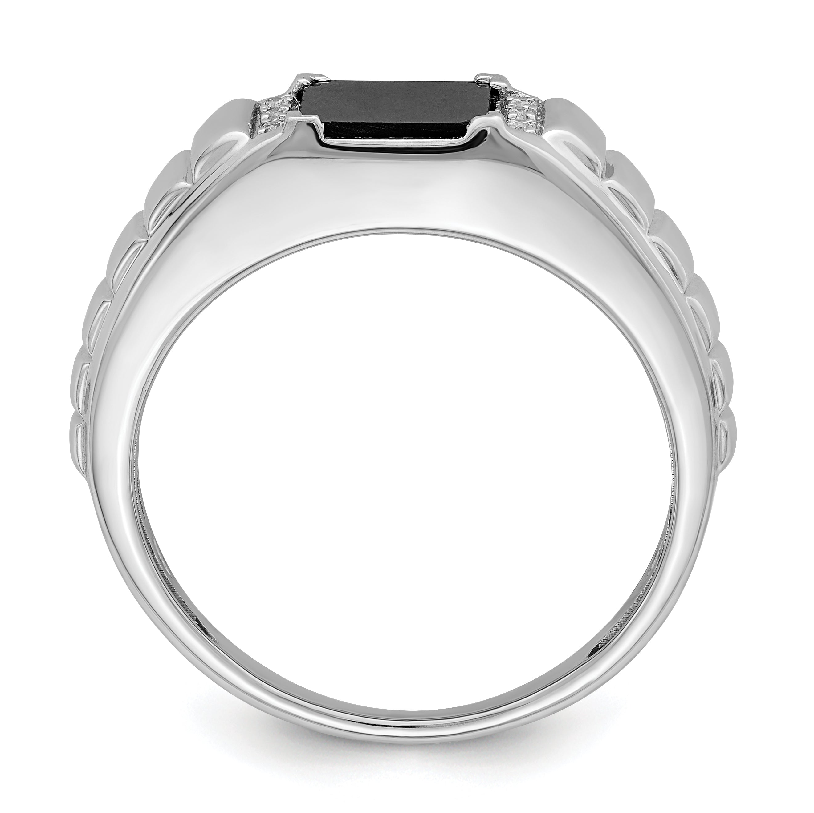14k White Gold Square Onyx and Diamond Mens Ring Secondary image