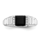 14k White Gold Square Onyx and Diamond Mens Ring