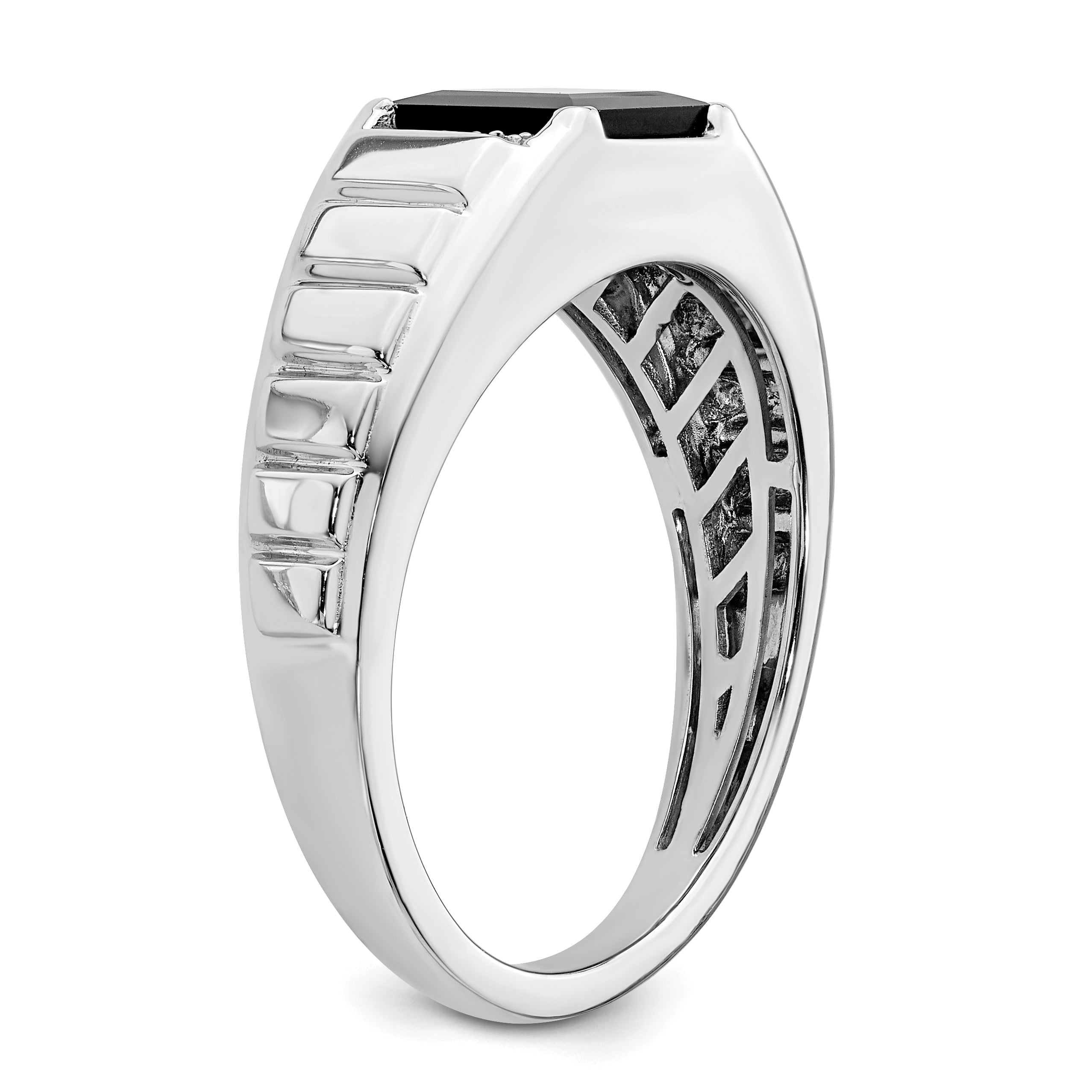 14k White Gold Square Onyx and Diamond Mens Ring