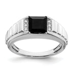 14k White Gold Square Onyx and Diamond Mens Ring