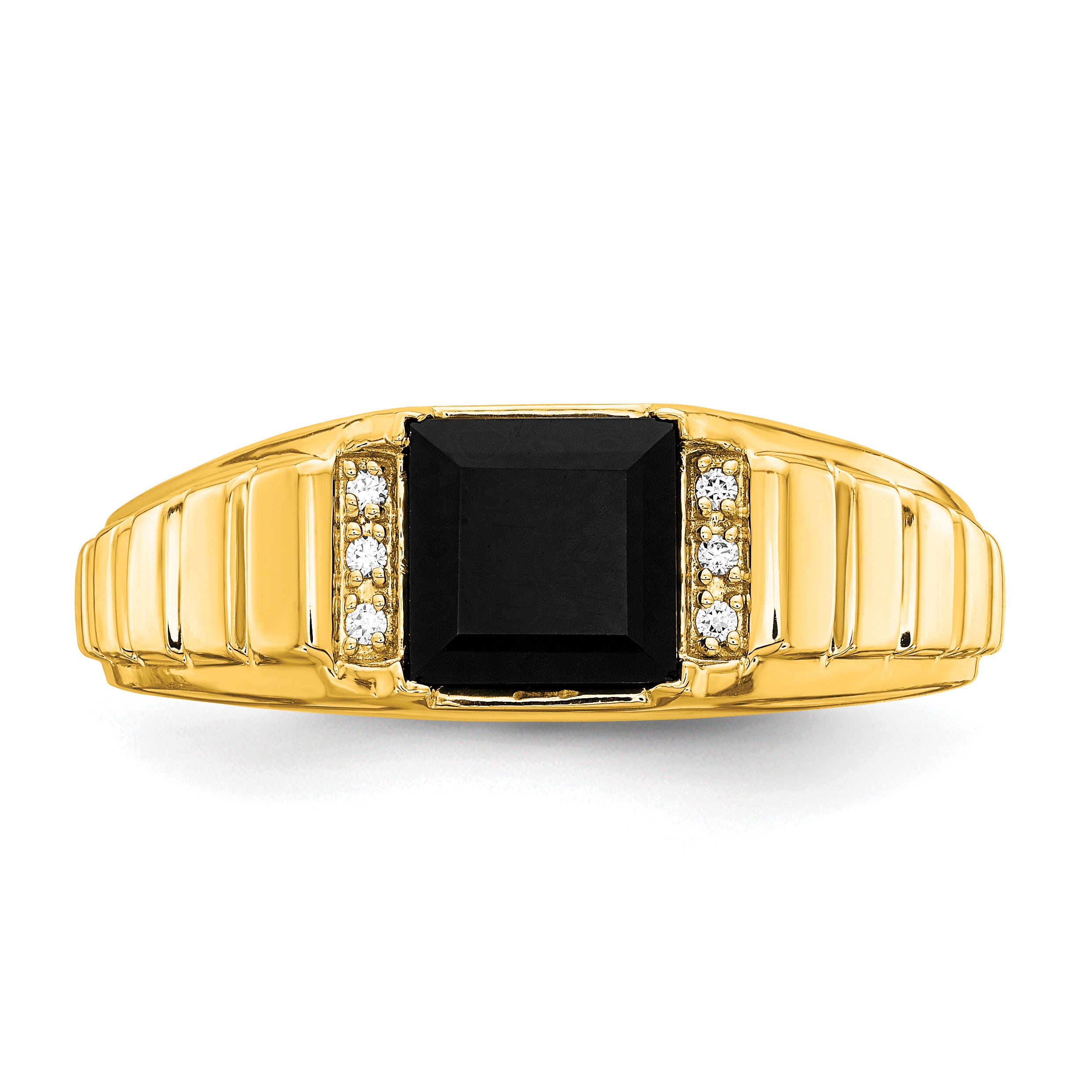 14k Square Onyx and Diamond Mens Ring