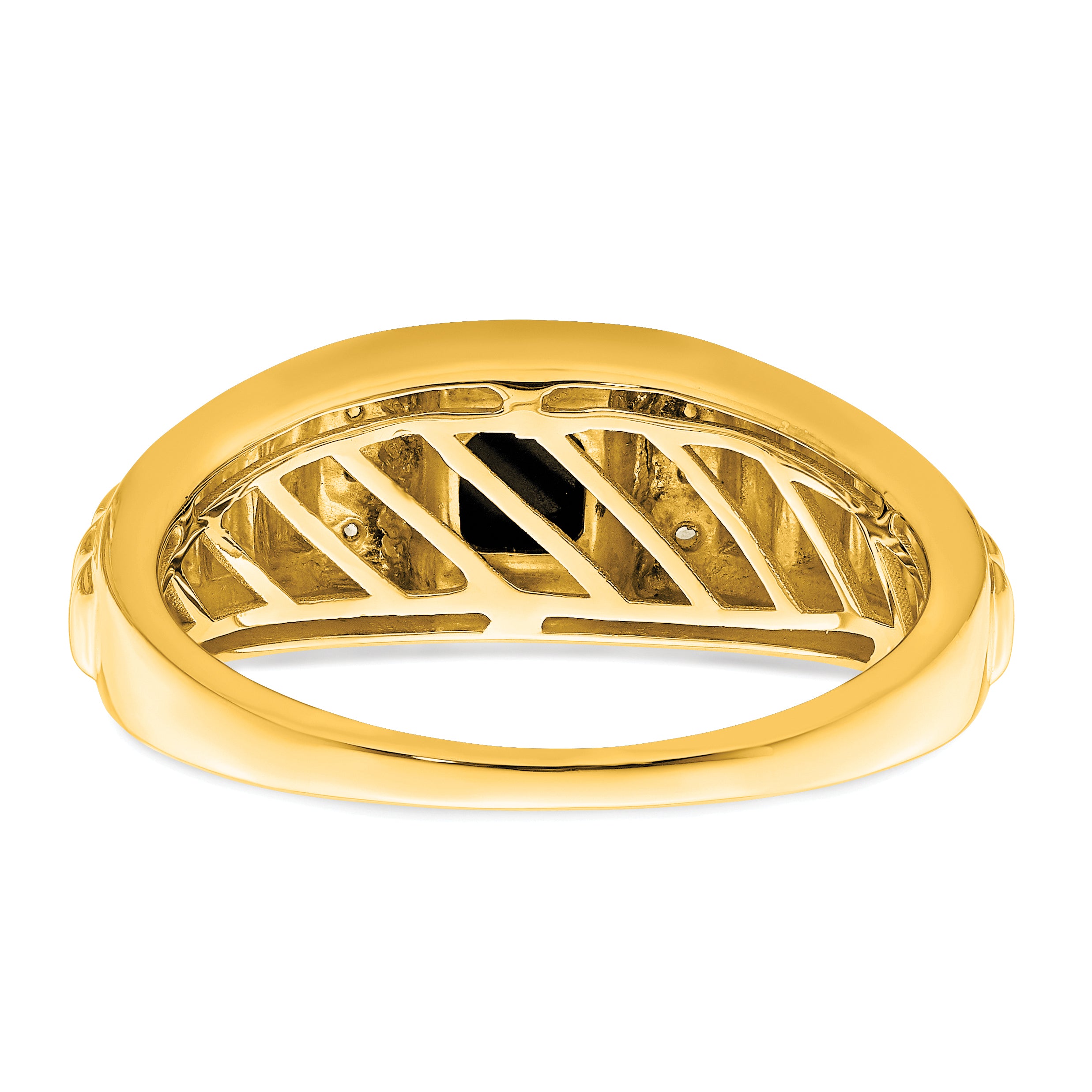 14k Square Onyx and Diamond Mens Ring