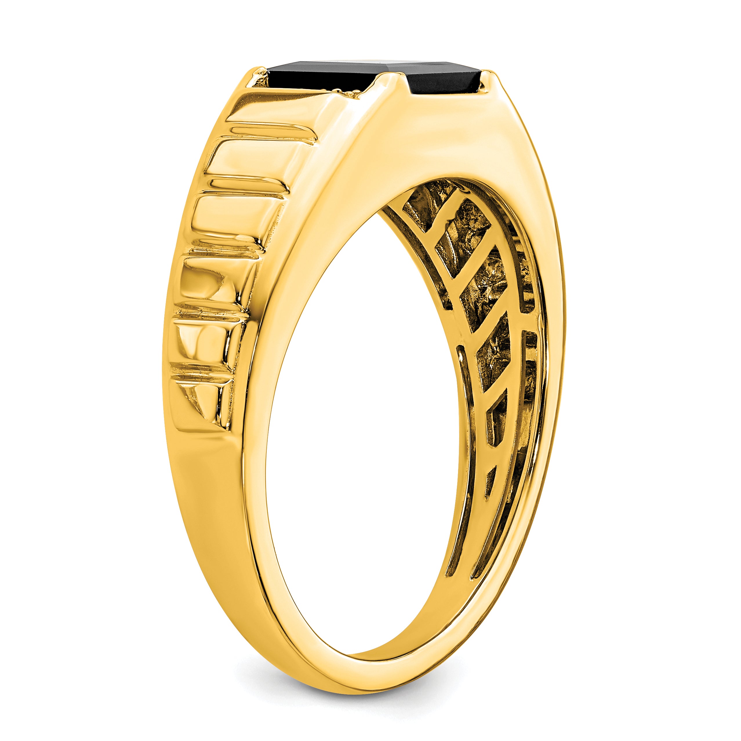 14k Square Onyx and Diamond Mens Ring