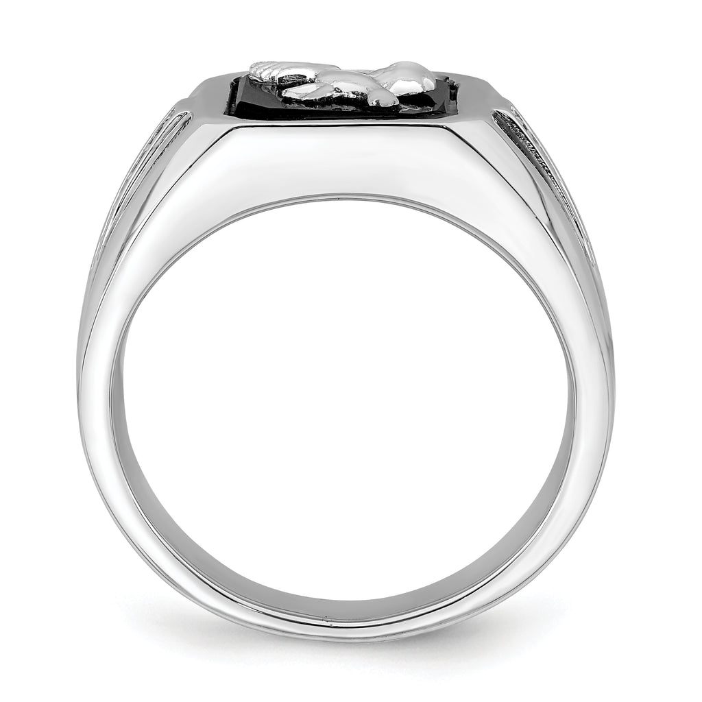 14k White Gold Onyx and Diamond Eagle Mens Ring