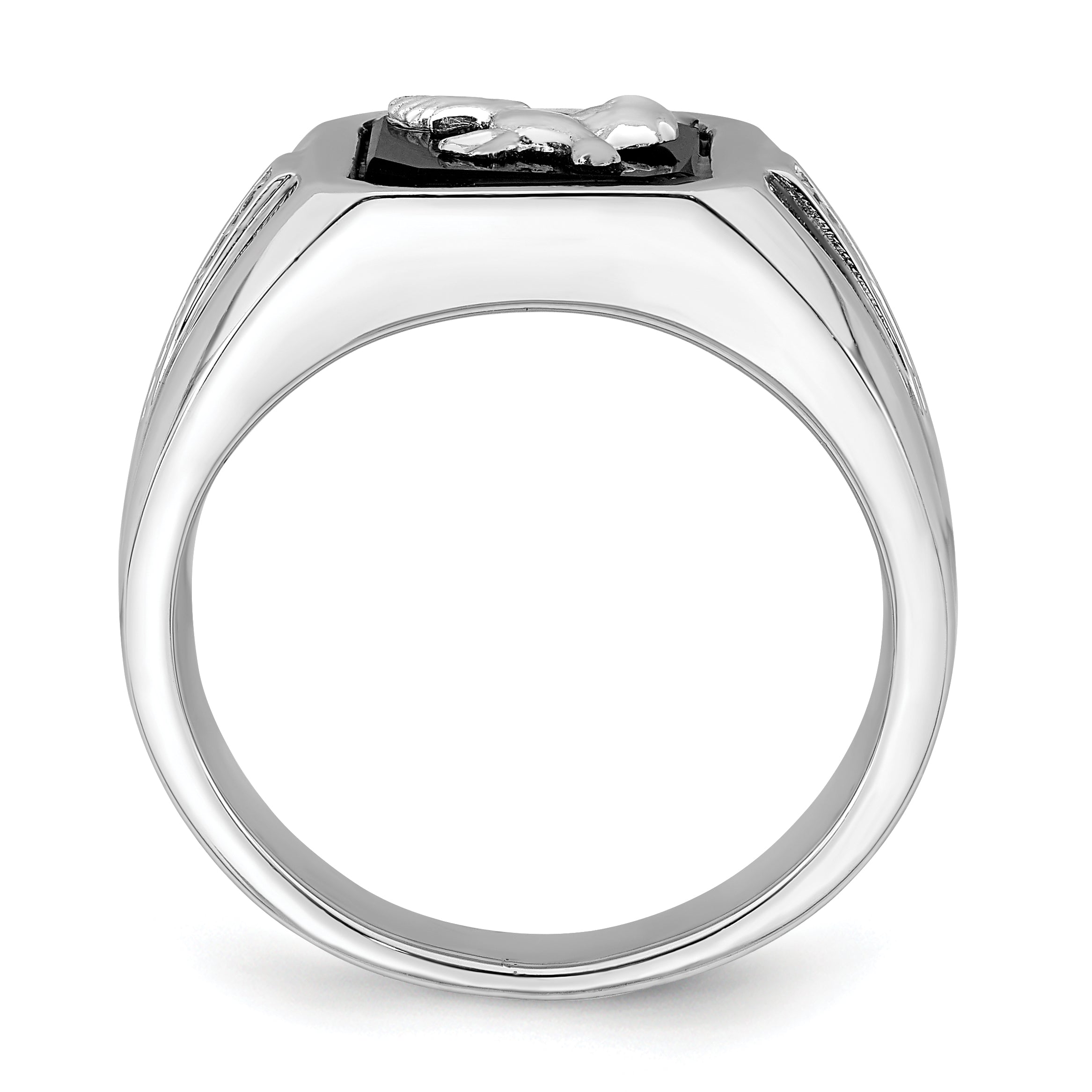 14k White Gold Onyx and Diamond Eagle Mens Ring