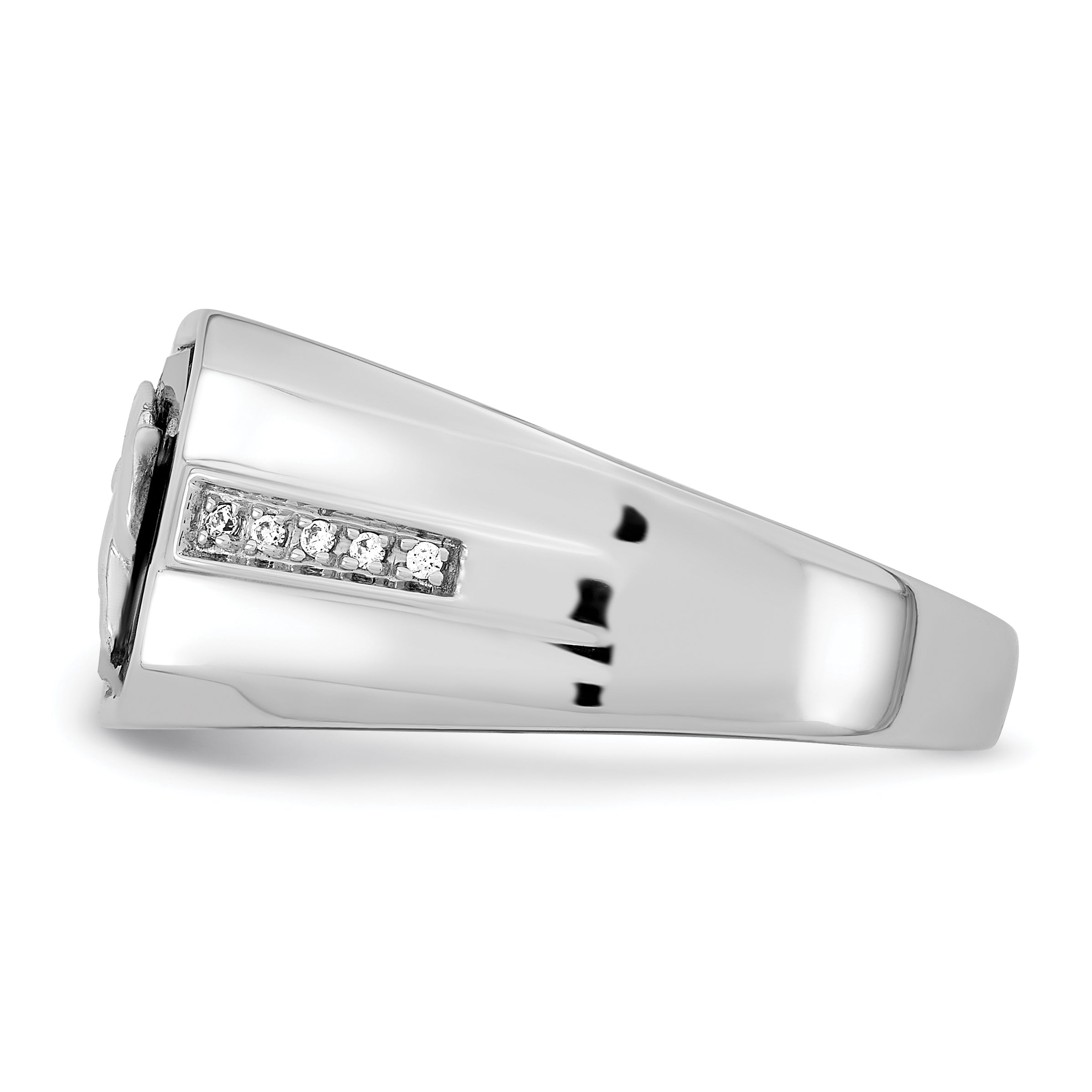 14k White Gold Onyx and Diamond Eagle Mens Ring