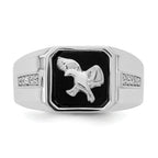 14k White Gold Onyx and Diamond Eagle Mens Ring