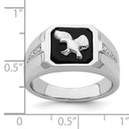 14k White Gold Onyx and Diamond Eagle Mens Ring