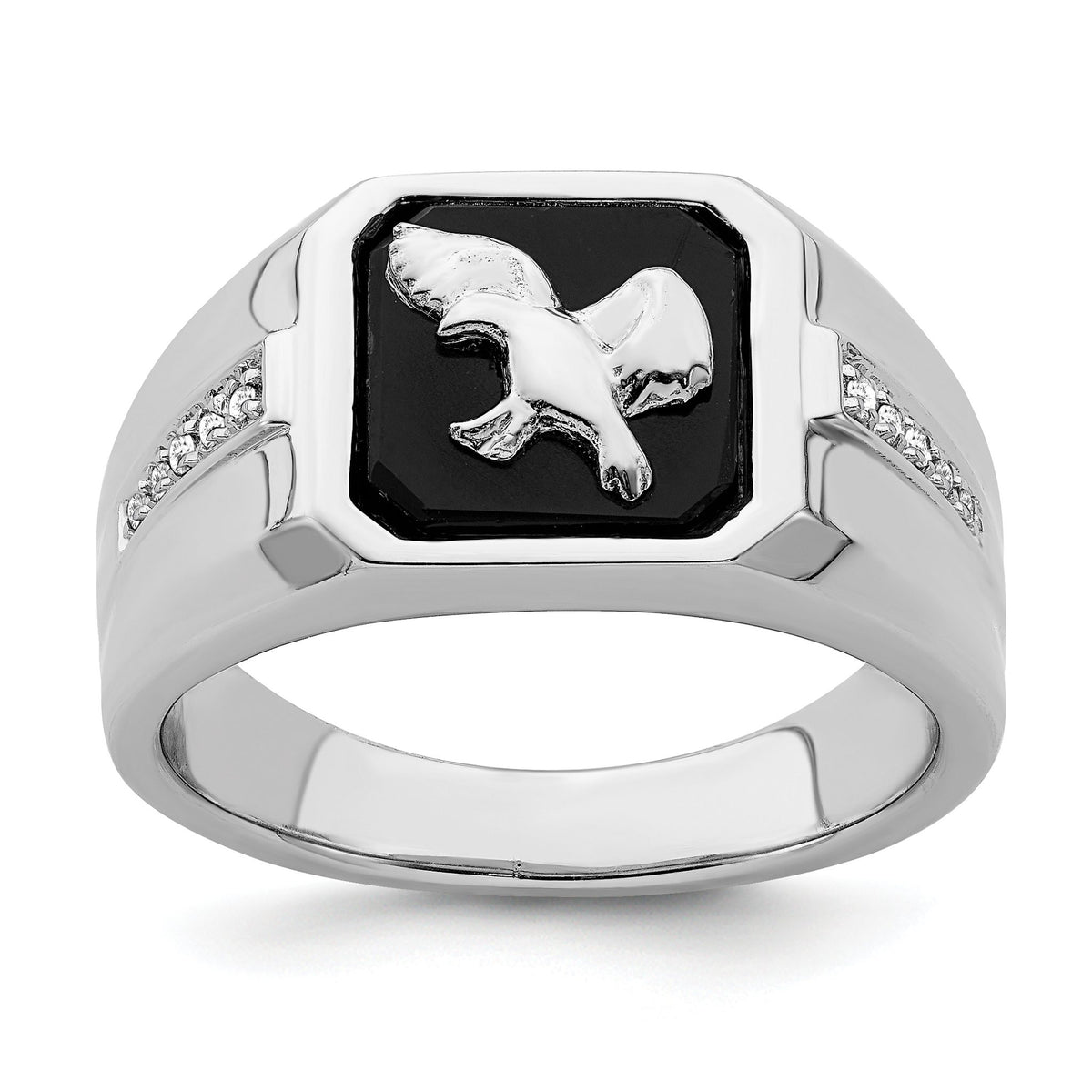 Men's Onyx & Diamond Eagle Ring in 14K White Gold (1/20 ct. tw.), Size 10 - Sophia Jewelers Main image