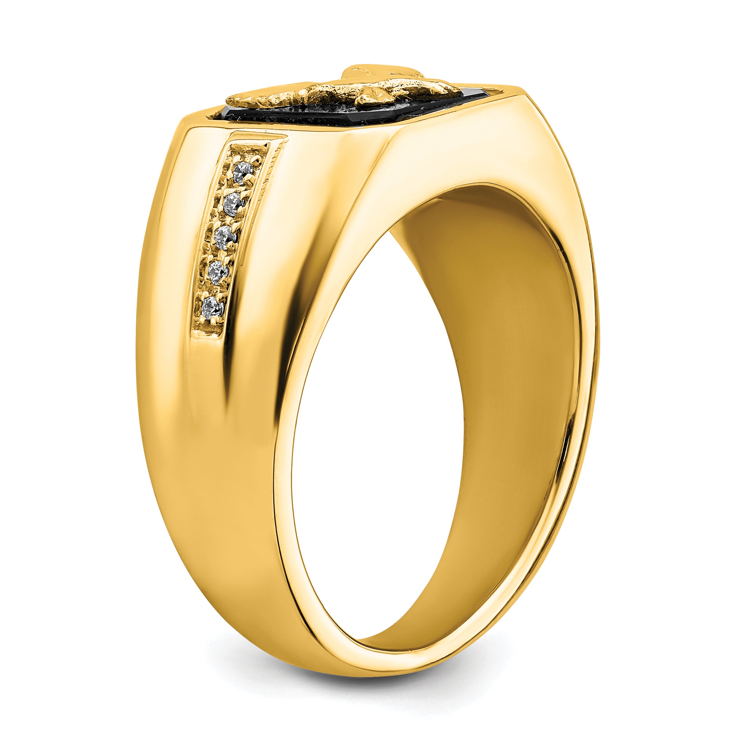 14k Onyx and Diamond Eagle Mens Ring