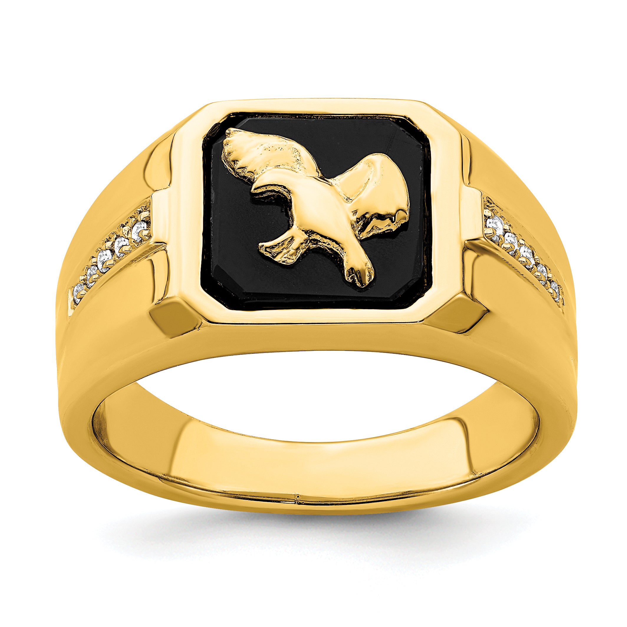 14k Onyx and Diamond Eagle Mens Ring Main image