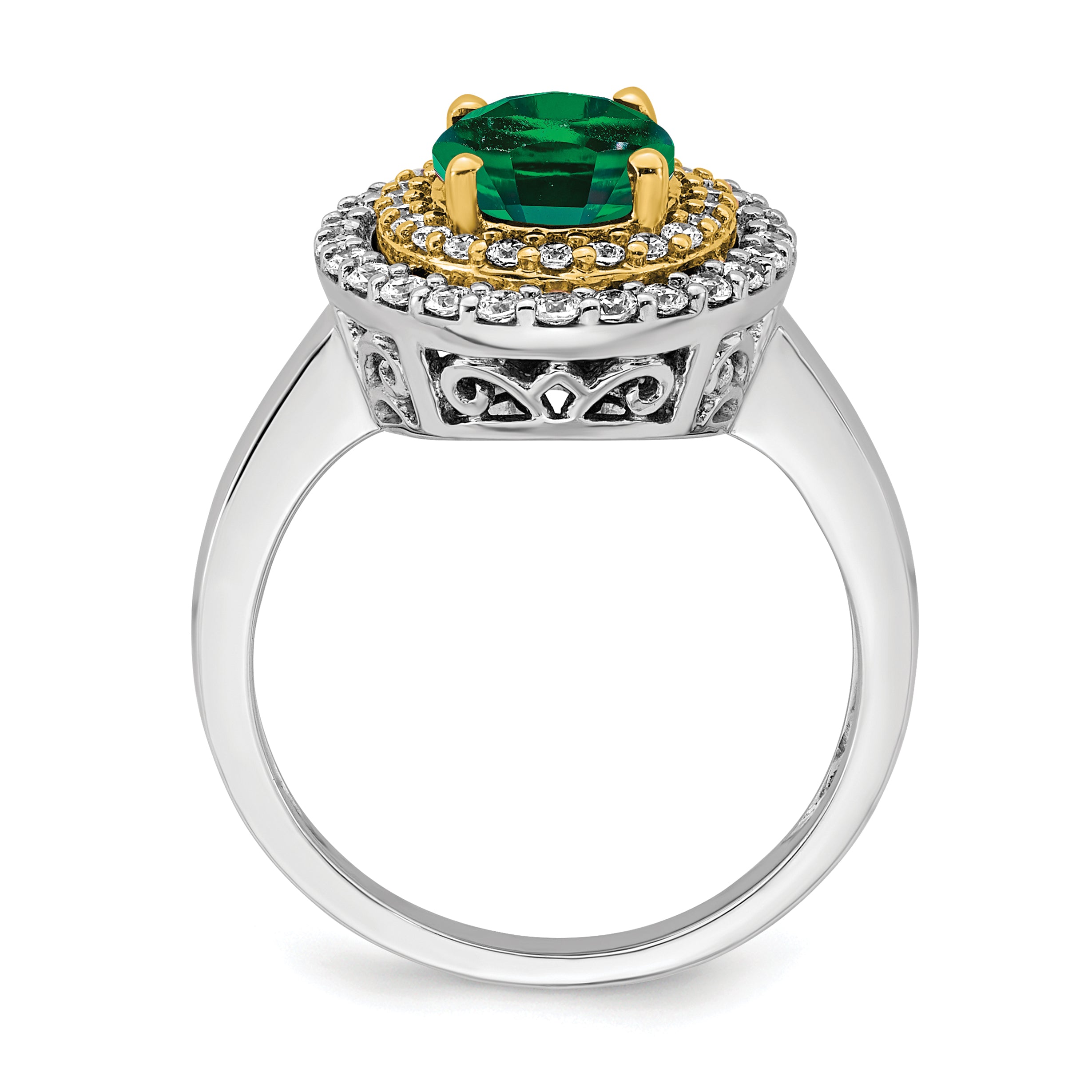 14k Two-Tone 1/2 carat Lab Grown Diamond VS/SI+ G+ and Lab Created Emerald Fashion Ring Secondary image