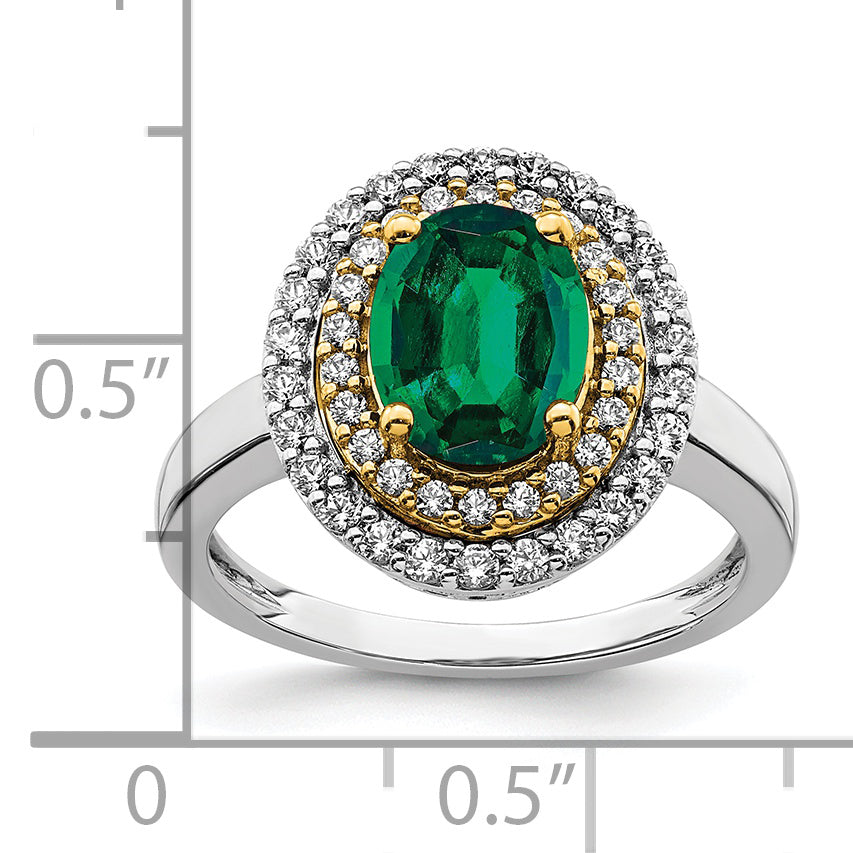 14k Two-Tone 1/2 carat Lab Grown Diamond VS/SI+ G+ and Lab Created Emerald Fashion Ring