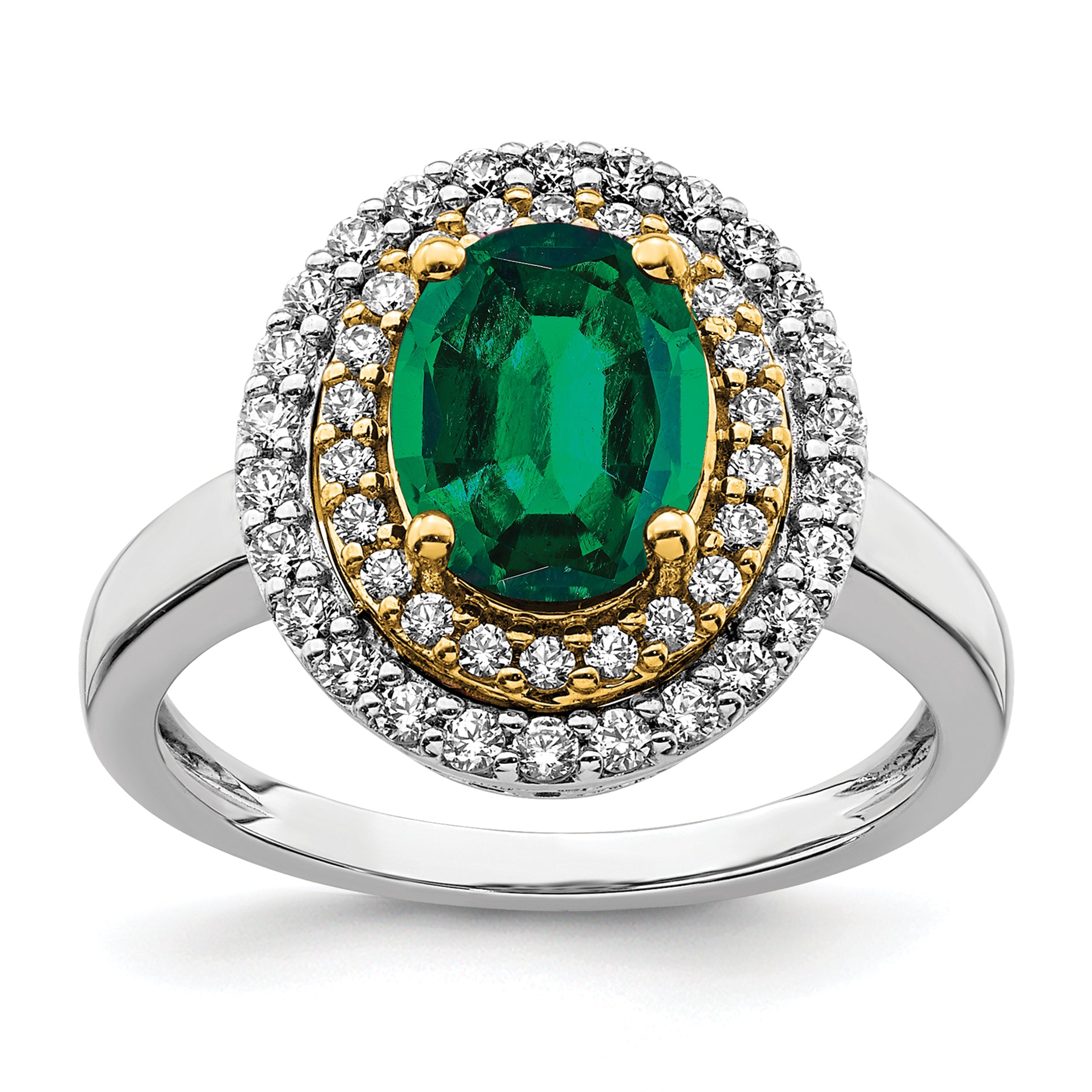14k Two-Tone 1/2 carat Lab Grown Diamond VS/SI+ G+ and Lab Created Emerald Fashion Ring Main image
