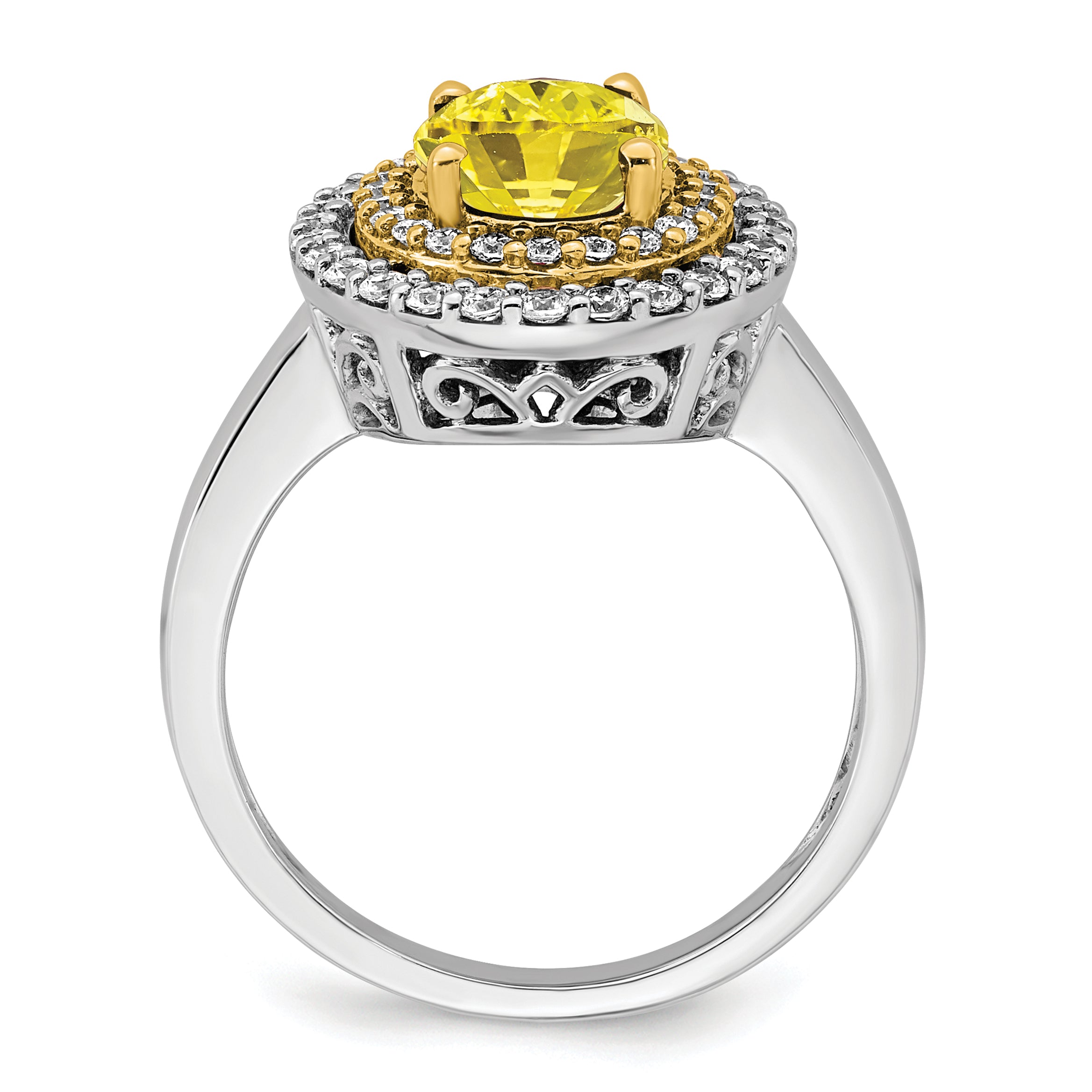 14K Two-Tone Lab Grown VS/SI+ G+ Dia & Created Yellow Sapphire Ring