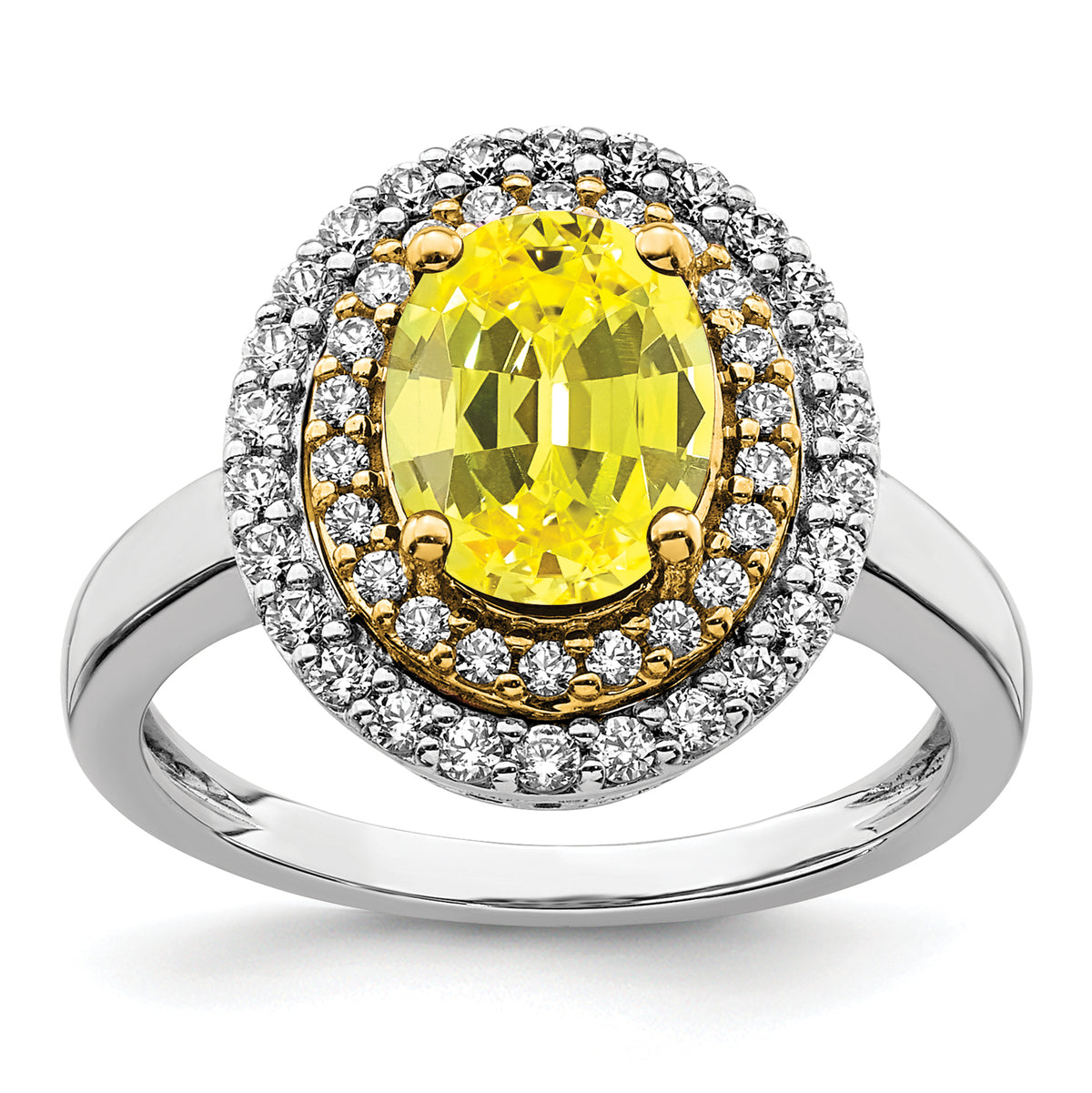 14K Two-Tone Lab Grown VS/SI+ G+ Dia & Created Yellow Sapphire Ring