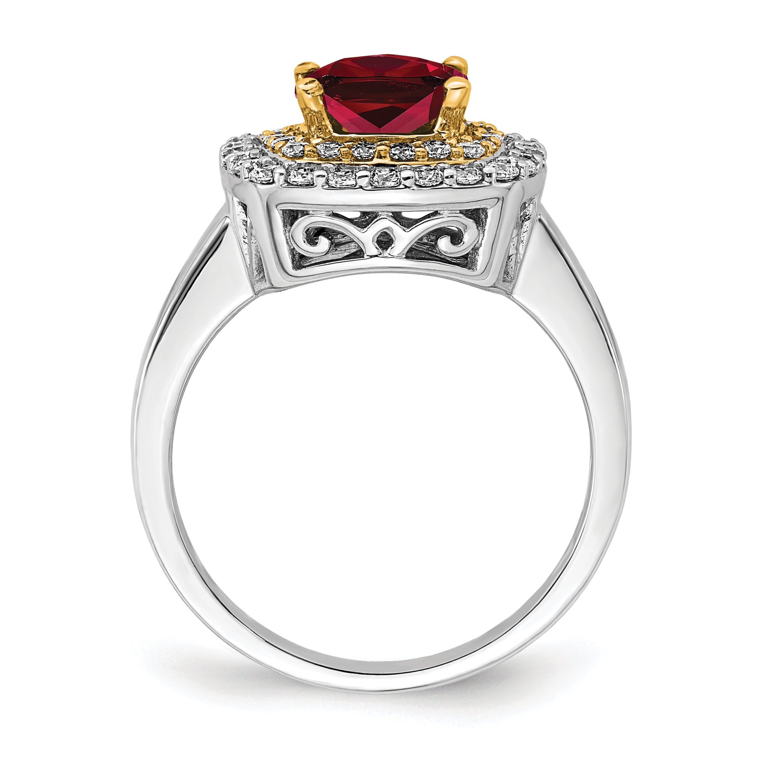 14k Two-Tone 1/2 carat Lab Grown Diamond VS/SI+ G+ and Lab Created Ruby Fashion Ring Secondary image
