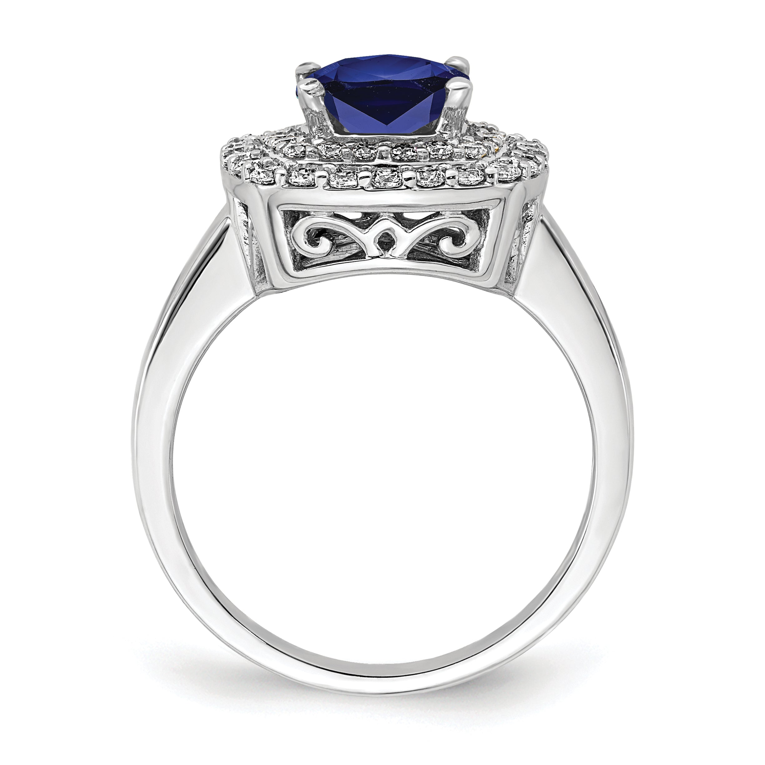14k White Gold 1/2 carat Lab Grown Diamond VS/SI+ G+ and Lab Created Blue Sapphire Fashion Ring Secondary image