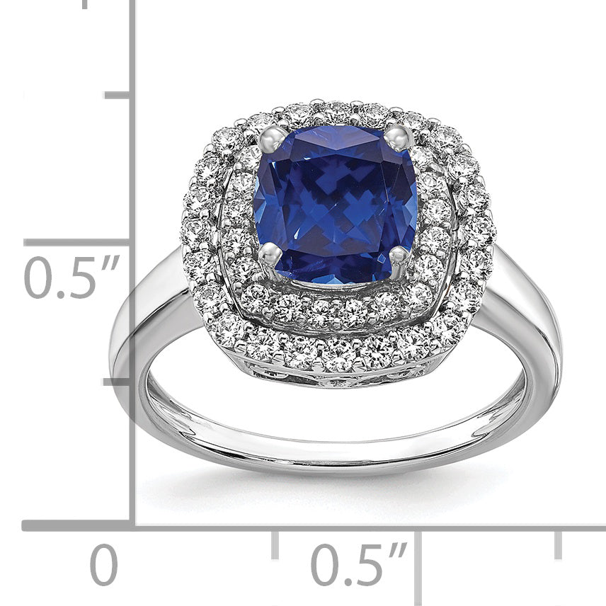 14k White Gold 1/2 carat Lab Grown Diamond VS/SI+ G+ and Lab Created Blue Sapphire Fashion Ring