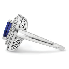 14k White Gold 1/2 carat Lab Grown Diamond VS/SI+ G+ and Lab Created Blue Sapphire Fashion Ring