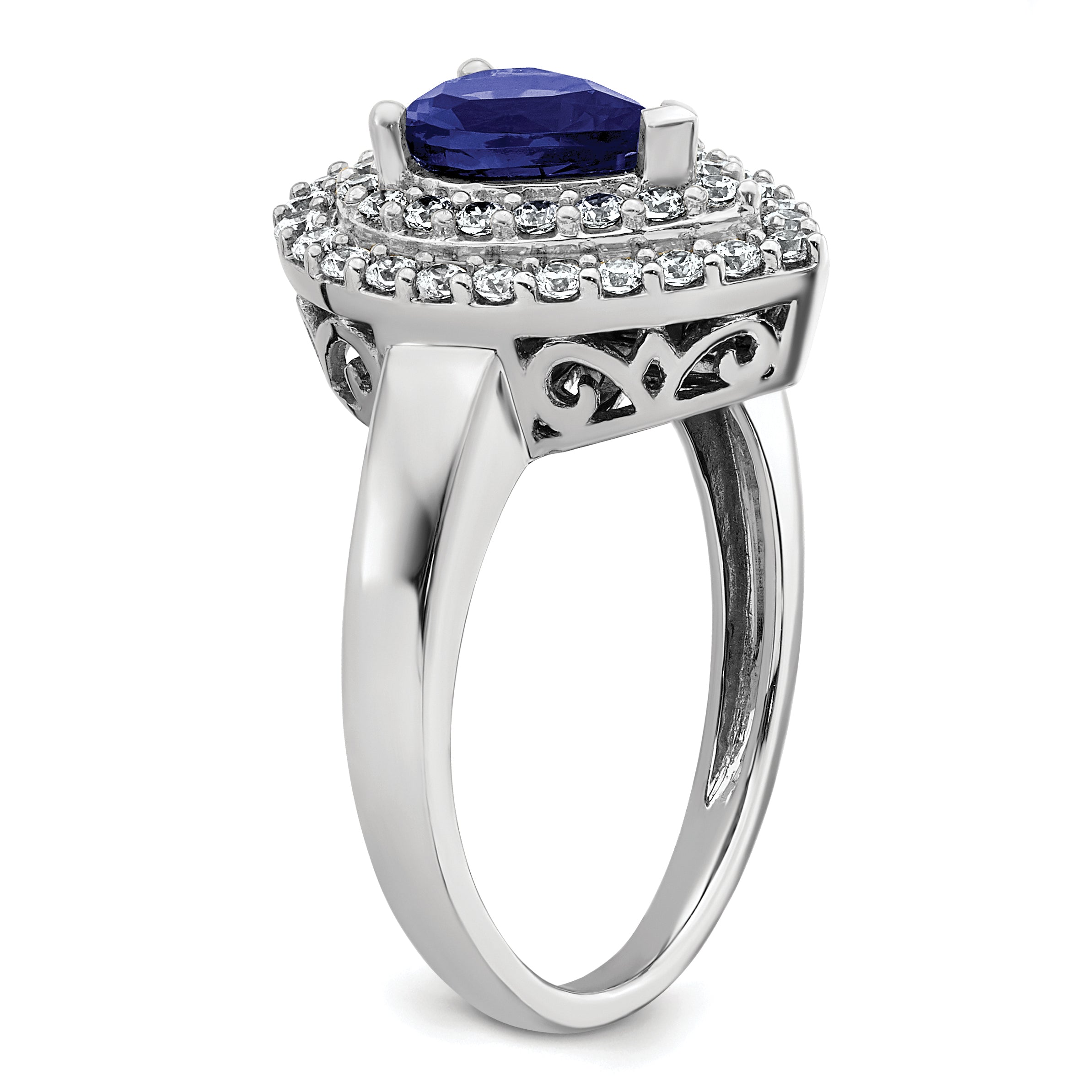 14k White Gold 1/2 carat Lab Grown Diamond VS/SI+ G+ and Lab Created Blue Sapphire Fashion Ring