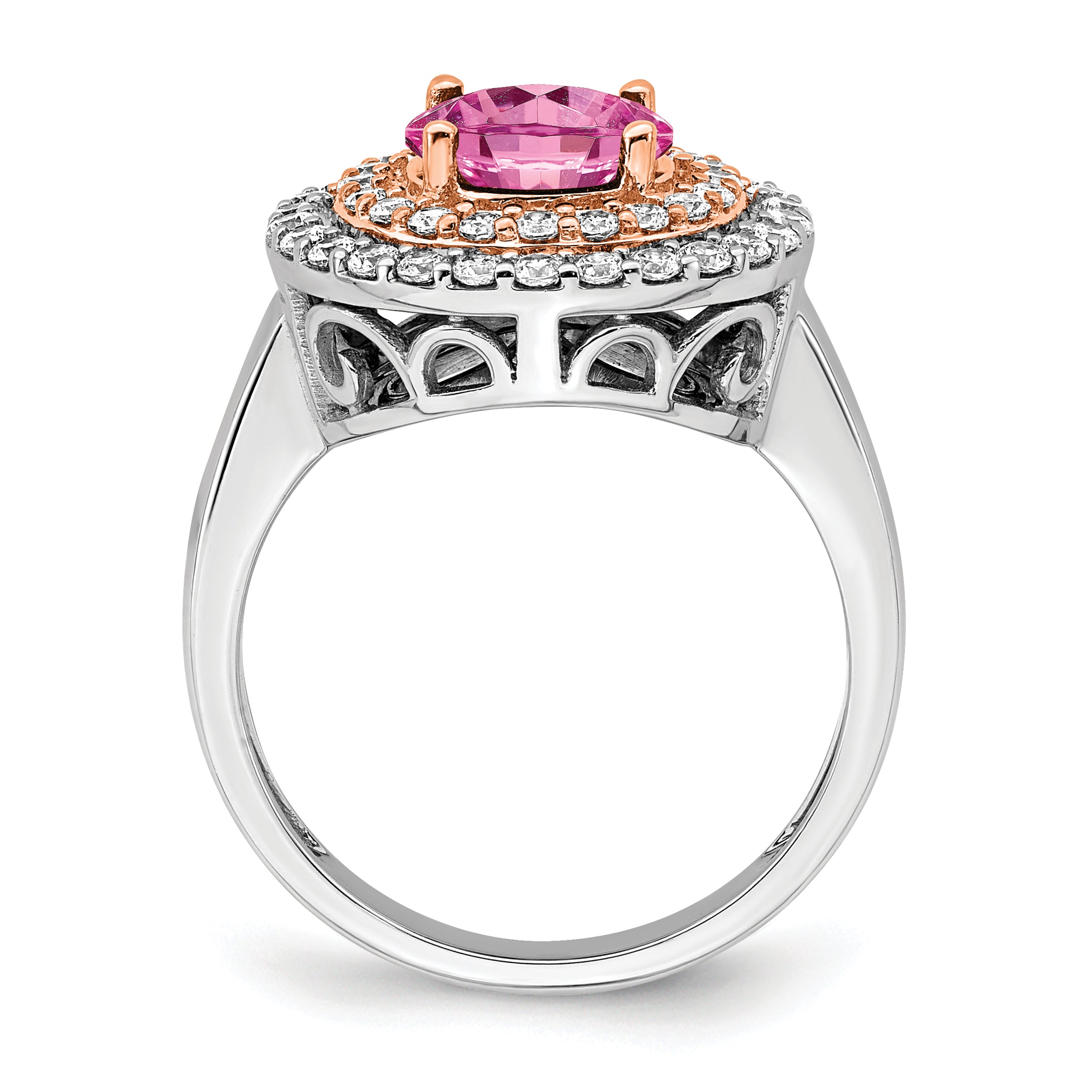 14k Two-Tone Rose and White Gold 5/8 carat Lab Grown Diamond VS/SI+ G+ and Lab Created Pink Sapphire Fashion Ring Secondary image