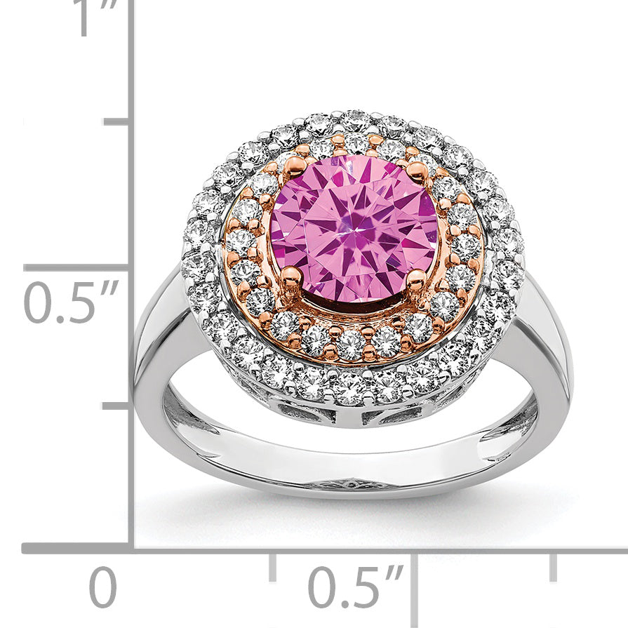 14k Two-Tone Rose and White Gold 5/8 carat Lab Grown Diamond VS/SI+ G+ and Lab Created Pink Sapphire Fashion Ring