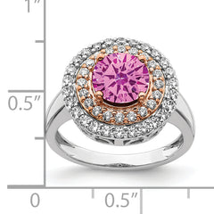 14k Two-Tone Rose and White Gold 5/8 carat Lab Grown Diamond VS/SI+ G+ and Lab Created Pink Sapphire Fashion Ring