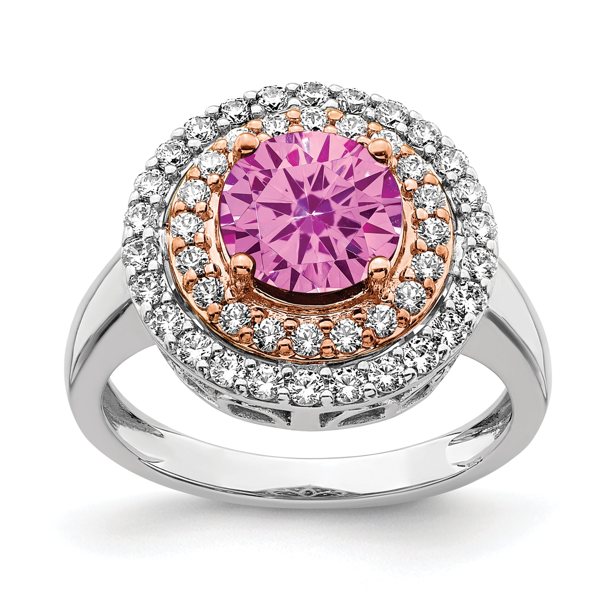 14k Two-Tone Rose and White Gold 5/8 carat Lab Grown Diamond VS/SI+ G+ and Lab Created Pink Sapphire Fashion Ring Main image