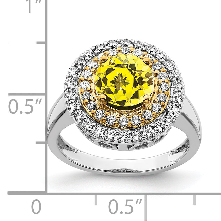 14K Two-Tone Lab Grown VS/SI+ G+ Dia & Created Yellow Sapphire Ring