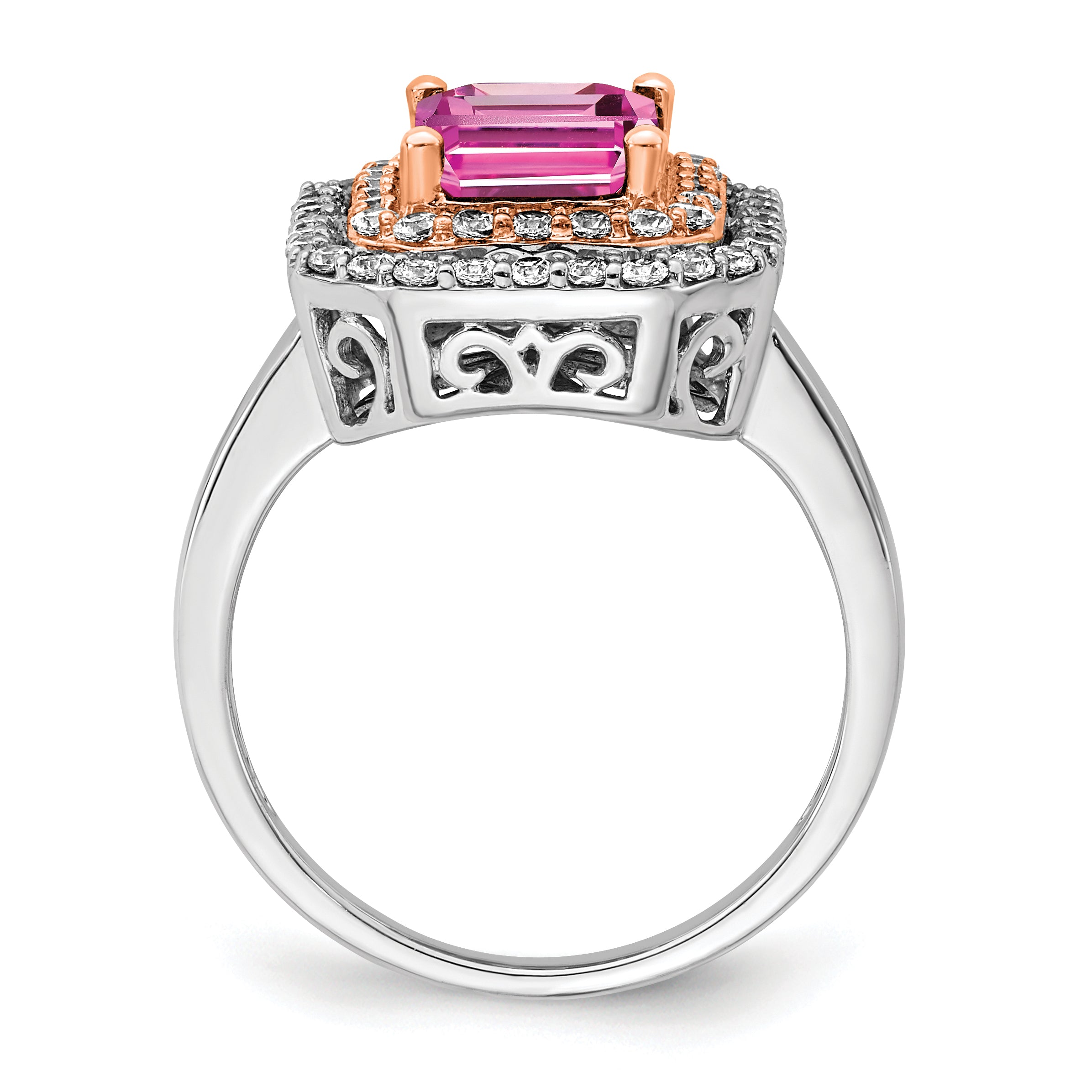 14k Two-Tone Rose and White Gold 5/8 carat Lab Grown Diamond VS/SI+ G+ and Lab Created Pink Sapphire Fashion Ring Secondary image
